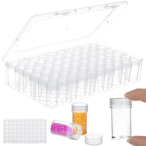 Image of Homaisson 60 Grids Bead Organizers, Diamond Art Bead Storage Containers, 60-Slot Round Jar Organizers with Label Stickers, Transparent, Nail Diamond Box Case for Small Accessories