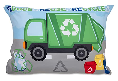 Image of Baby Boom Funhouse Construction Area 4 Piece Toddler Bedding Set, Trucks - Includes Comforter, Sheet Set - Fitted + Top Sheet + Reversible Pillowcase for Boys Bed, Blue