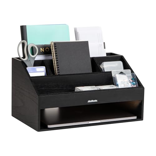 Mind Reader Organizador de mesa, armazenamento de arquivos, suporte de acessórios, gerenciamento de cabos, escritório, madeira, 41 cm C x 24 cm L x 21,6 cm A, preto
