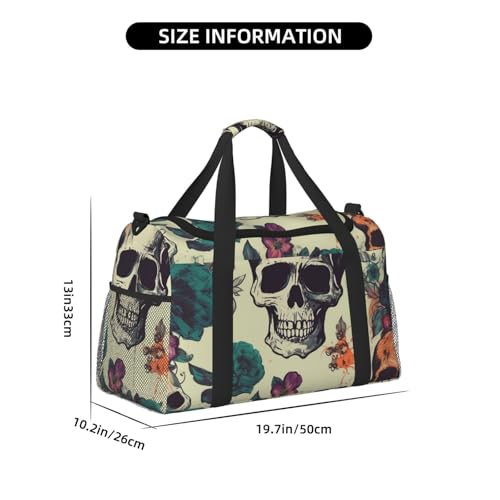 Travel Duffel Bag Lightweight Waterproof Carry On Tote Bag Foldable Weekender Overnight Bags Skull Flower Sport Gym Bag For Women Men2