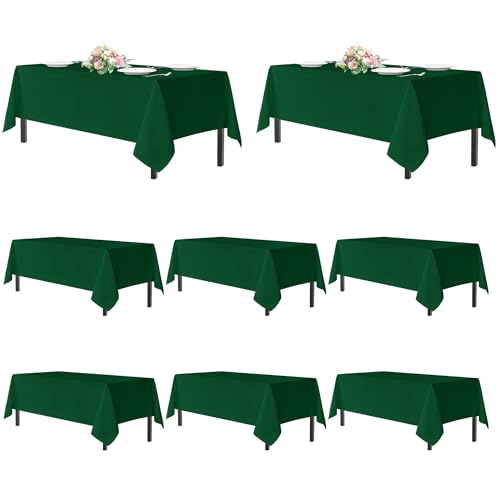Image of sancua Tablecloths for 6 Foot Rectangle Tables, 8 Pack - Washable Polyester Fabric Table Cloth for Chirstmas Party, Birthday, Banquet Reception, 54x108 Inch Hunter Green
