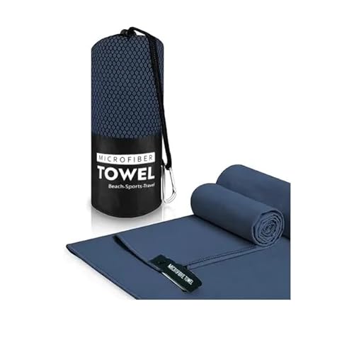 Microfiber Gym Towel with Clip Handle and Carry Bag – Ultra-Absorbent, Fast-Drying Sports Towel, 40 x 80 cm, Navy Blue – Ideal for Gym, Yoga, and Outdoor Activities