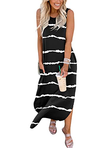 Anrabess Women's Summer Beach Dress Striped Sleeveless Casual Loose Hawaii Maxi Dresses With Pockets A19Shandianbai-M #TOP3