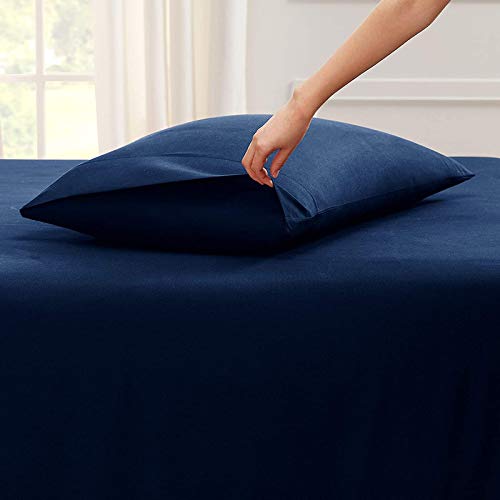 Image of Navy Blue Bedsheet with 4 Pillow Covers 400TC 100% Egyptian Cotton Premium 5 Piece Bedsheets Twin Size