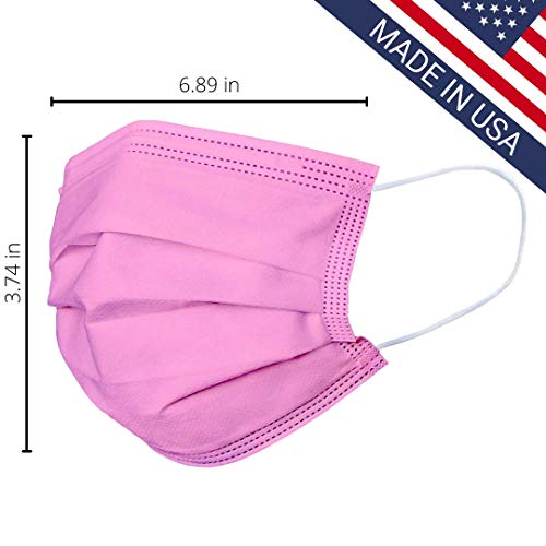 Made In Usa - Chtus Disposable Face Masks - 50 Pcs - 3-Ply Breathable & Comfortable Safety Mask (Pink) #TOP1