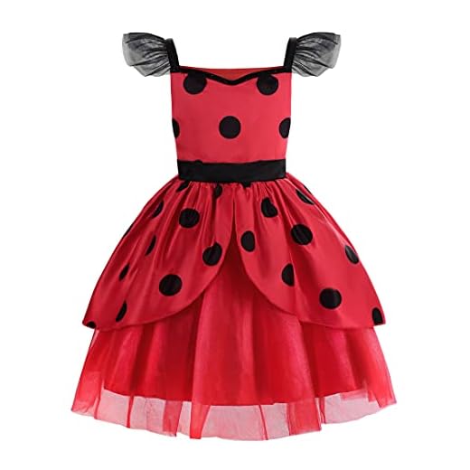 ReliBeauty Disfraz Ladybug para Niñas Vestido de Mariquita Tutú de Lunares Rojos para Helloween Carnaval, 110