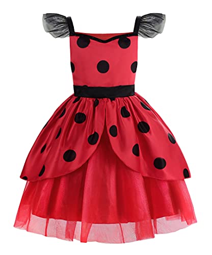 ReliBeauty Déguisement Ladybird Panoplie pour Fille Costume Coccinelle Robe Rouge Tissue en Tutu À Pois,110