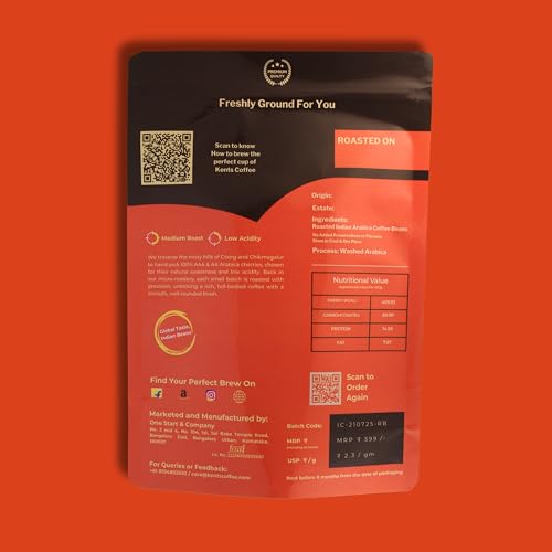 Image of Kents Coffee Indian Chill Roasted Coffee Beans | LOW ACIDIC COFFEE | Whole Bean | Best Medium Roast Bean | 100% Arabica Beans from Chikmagalur Single Estate Speciality Pouch | Taste like Earthy, Bold & Dark Chocolate Notes | Freshly Roasted Everytime (200gm) | Gut Friendly