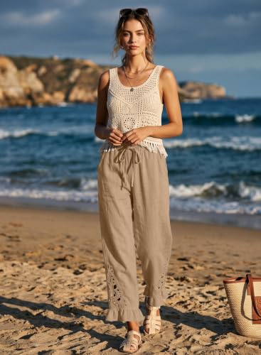 Image of Acelitt Women Casual Lightweight Drawstring Elastic Waist Pants with Pockets, S-XXL