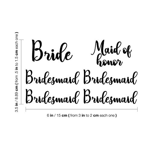 Set Of 6 Vinyl Decals - Bride / Groom - From 0.5" To 3" Each - For Phone Case Heels Shoes Hangers Wedding Decor (Black, Bride) #TOP4