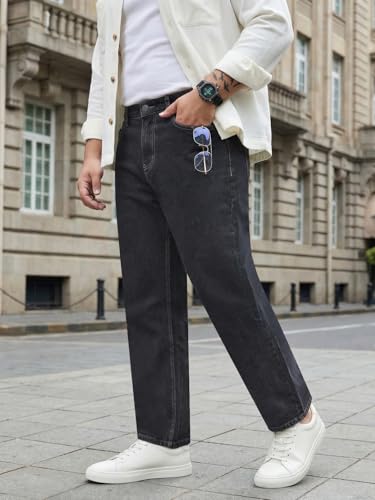 Image of Urbano Plus Men's Relaxed Fit Washed Denim Jeans Non-Stretchable