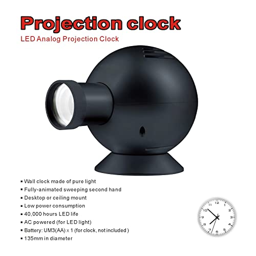 Polygens Led Analog Projection Clock With Night Light, 360° Rotation & Brightness/Size Adjustable For Home Deco On Bedroom Ceiling - Unique Room Clock #TOP1