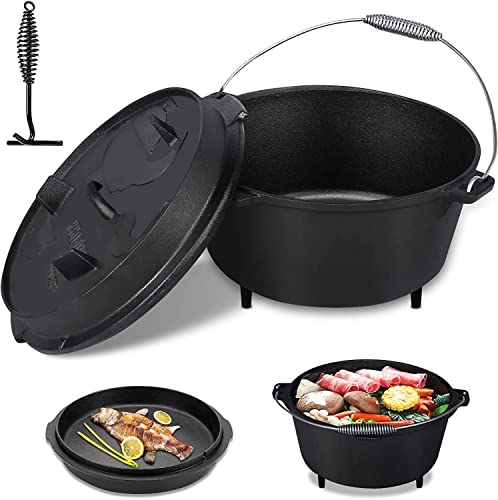 Dutch-Oven-95-Quart-with-Feet-Dutch-Oven-Iron-Pot-with-Dual-Function-Flanged-Lid-Skillet-Lid-Lifter-Handle-perfect-for-Camping-Home-Cooking-BBQ-Baking