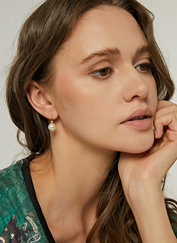 Image of 14K Gold /White Gold Plated Minimalist Pearl Hoop Earrings,Huggies Dangle Earrings Jewelry