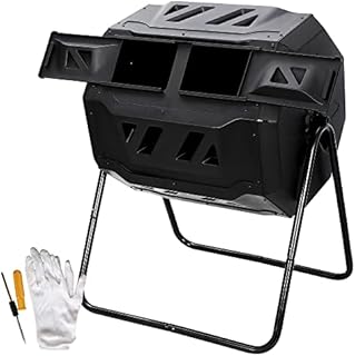 F2C Compost Bin Outdoor Dual Chamber Tumbling Composter 43 Gallon BPA Free Large Tumbler Composters Tumbling or Rotating w/ Sliding Doors & Solid Steel Frame Garden Yard Black