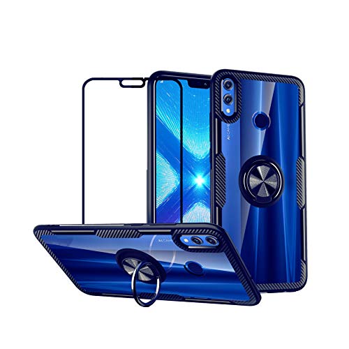 YFXP Funda Compatible con Huawei Honor 8X MAX Trasparente PC Case con Anillo de Soporte Giratorio + Cristal Templado