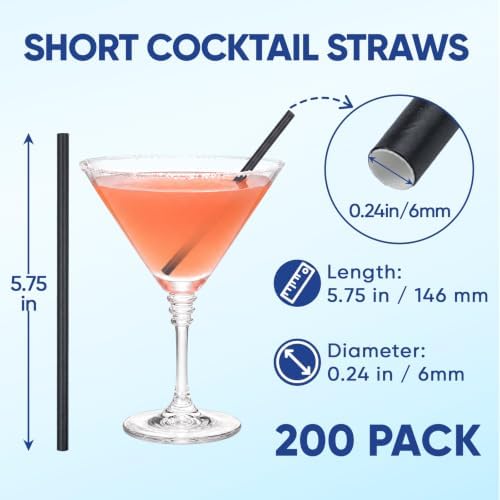 Paper Black Short Straws, 5.75'' 200ct Disposable Drinks Stirrer — 사진 2