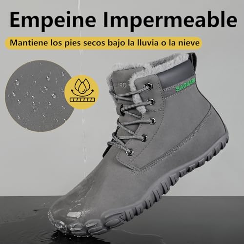 Miniatura 2 de Saguaro Zapatillas Barefoot Invierno Hombre Botas De Nieve Antideslizante Impermeables Con Forradas Caliente Botines Ligeras Minimalistas, Gris, 42 Eu