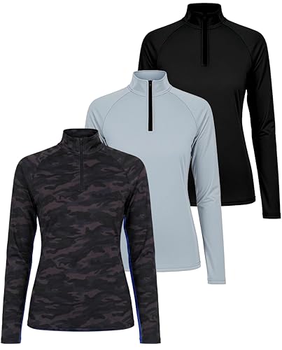 Real Essentials 3 Pack: Womens Dry-Fit Long Sleeve Quarter Zip