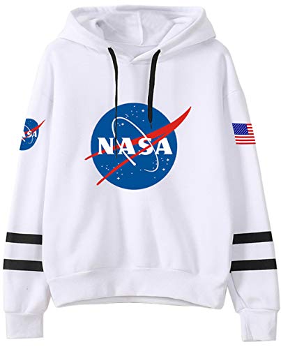 HAOSHENG Unisexe Femme Sweat à Capuche NASA Logo Classique Espace Manches Longues Molleton Pull(M)