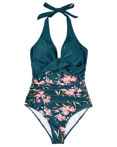 Image of SUUKSESS Women Sexy Tummy Control One Piece Swimsuits Halter Push Up Bathing Suits