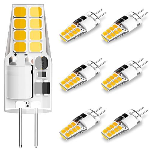 G4 LED Bulb T3 JC Bi-Pin Base 3W AC/DC 12V Warm White 3000K 20W-25W Halogen Bulb Replacement for Under Cabinet Puck Light, Chandelier, RV, Landscape Lighting (6 Pack)