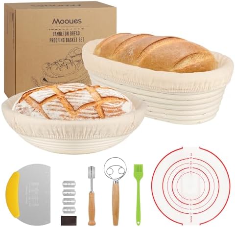 Nuogo 4-Piece 10" Bread Banneton Proofing Basket Set With Linens & Scrapers - Rectangle