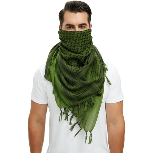 Durable Tactical Scarf, Hunting Bandanas Cotton Keffiyeh Head Scarf Wrap for Men and Women, Green