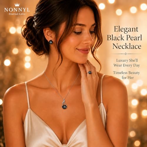 NONNYL Gifts for Women Wife-Tahitian-Black-Pearl-Necklace-Gift for Wife Wedding Birthday Anniversary Jewelry-Mom Girlfriend Her Mothers Day Gifts for Mom Women Valentines Christmas Day — view 2