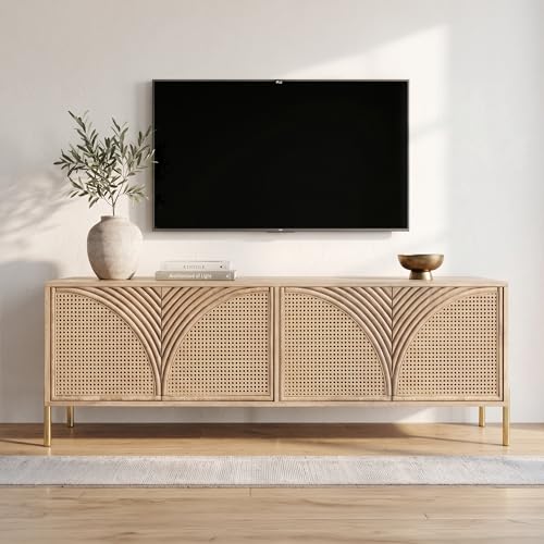 Image of The Attic Arcus TV Cabinet, Solid Wood Sideboard TV Cabinet for Living Room, Natural Finish