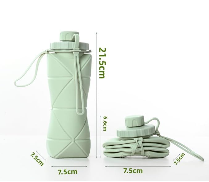 Image of Silicone Water Bottle 600 ml | Foldable Leak Proof Travel Bottle | BPA Free Reusable Drinking Bottle for Gym, Trekking, Camping & Outdoor Use (GREEN)