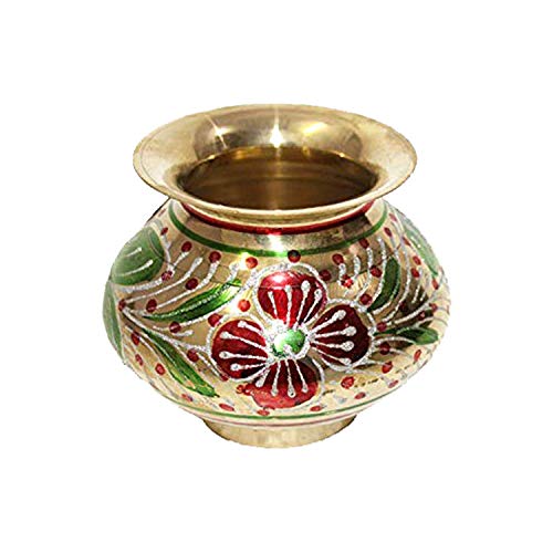 RSGM Brass Handpainted Meenakari Karwa Chauth Lota/Kalash for Pooja (4X4 Inch)