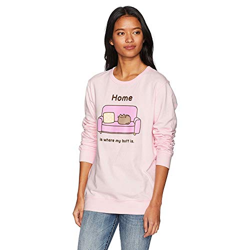 Pusheen Women's Home Is Where My Butt Is Pink Pull on Sweatshirt,Pink,X-Large