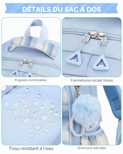Sac à dos filles bleu Amythe avec sac à lunch et trousse