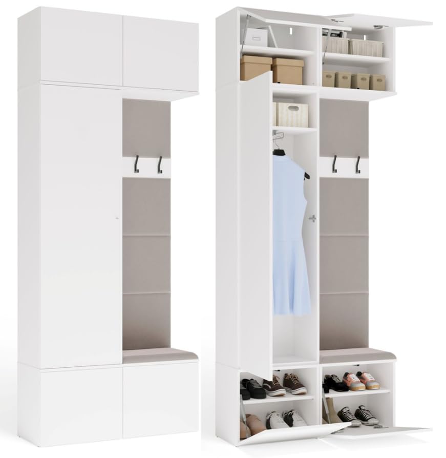 BDW HAGA II 1SZ1W - Set di armadi, panchina, altezza 238 cm, larghezza 100 cm, profondità 35 cm, modulare, corridoio, scarpiere e giacche