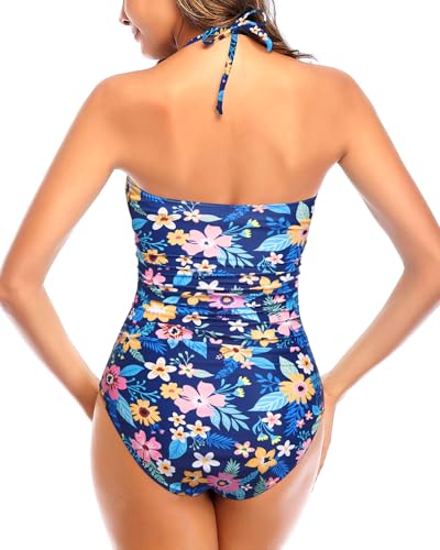 Image of Tempt Me Women Sexy Cutout One Piece Swimsuits Tummy Control High Waisted Halter Front Tie Knot Bathing Suit