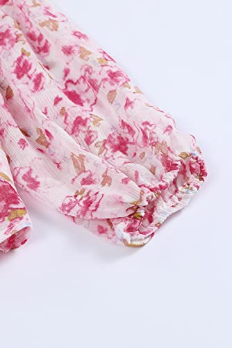 Blibean Girl Floral Blouses Fall Chiffon Boho Flower Print Tops Kid Fit Flowy Bell Long Sleeve Shirts Spring Loose Bohemian Clothes Size 6-7 Years Rose #TOP4