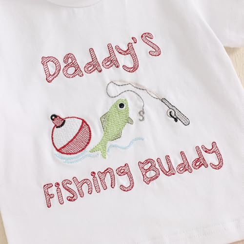 Toddler Baby Girl Boy Clothes Daddys Fishing Buddy Outfit Short Sleeve Shirt Plaid Shorts Summer Clothing Set4