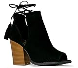 J. Adams Cady Ankle Bootie - Lace Up Peep Toe Cutout Mule Stacked High Heel