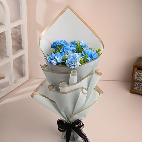 Image of FlowerAura Premium Fresh Live Flower Bouquet of 6 Blue Painted Carnations In Designer Paper Gift For Birthday | Anniversary | Love | Home Decor | Fathers Day Gift For Dad (Same Day Delivery)