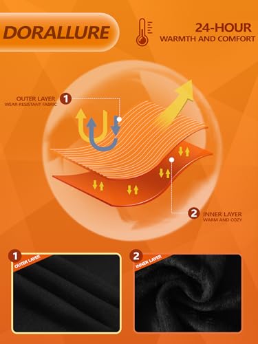 DORALLURE Plus Size Fleece Lined Thigh High Stockings for Women Opaque Lace Top Thermal Pantyhose Tights4