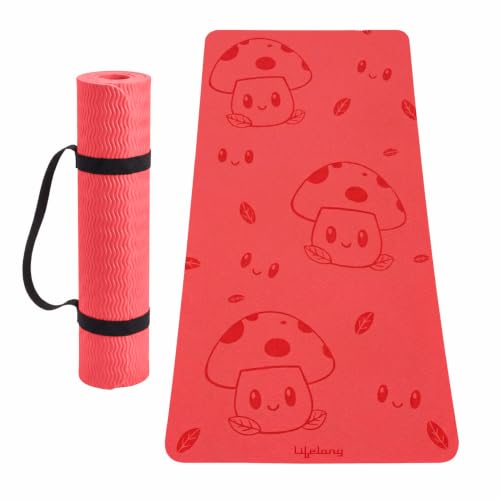 Image of Lifelong Kids Yoga Mat with Carrying Strap | Non-Toxic Yoga Mat for Children Workout & Exercise | Slip-Resistant Floor Mat for Kids Fitness, Play & Meditation | Exercise Mat for Home (Red)
