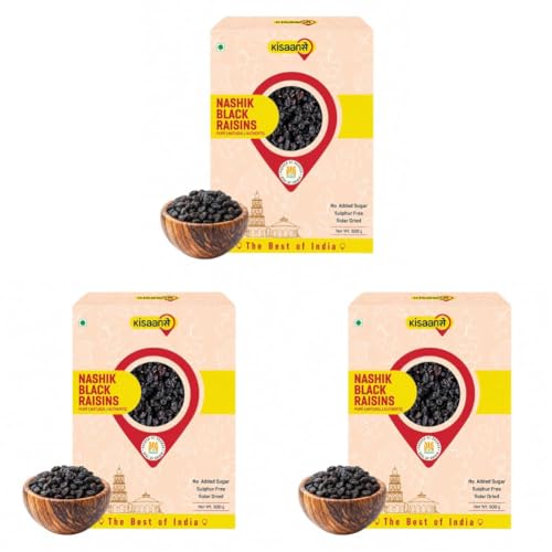Image of KisaanSay Premium Nashik Seedless Black Raisins 500gm (250gmX2)| No Sulphur & Preservatives Dryfruits | Kali Kishmish /Kismis /Raisins /Berries | Rich in vitamins K, iron| Versatile Snacking (Pack of 3)