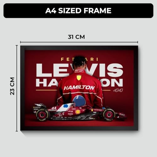 Image of Lewis Hamilton Poster Ferrari F1 Poster | Framed Ferrari F1 Car A4 Sized (31 x 23 cm) | Lewis Hamilton Posters | Ferrari Car Frame for Wall, Gift for Boys, Formula 1 Frames | Formula 1 Framed (F 083)