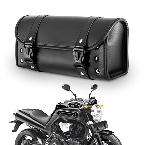 Oxmart Motorcycle Tool Handlebar Bag Fork Bag Saddle Bag, Quick Release Buckle Universal Black Pu Leather Sissy Bar Side Bag Compatible With Suzuki Honda Kawasaki Yamaha Sportster #TOP7