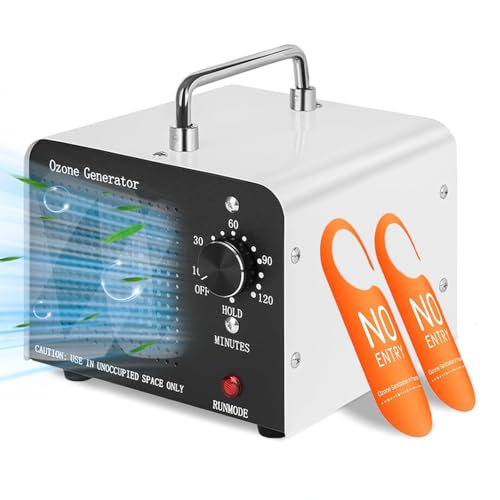 Generador de ozono, 60000 mg/h, Ozonizador Industrial O3 Ozono Purificador de Aire con Temporizador de 120 Min para 300㎡ Eliminador de olores para coche, humo, olores de mascotas, olores de cocina