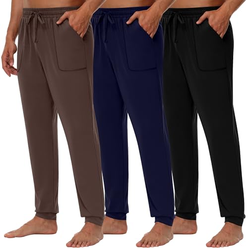 Neer 3 Pack Men's Pajama Lounge Pants with Pockets, Lightweight Jogger Soft Sleepwear Bottoms Pants Casual Yoga Sweatpants