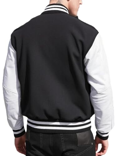 Image of Men Varsity Jacket College Baseball Letterman Wool Jacket Leather Sleeves