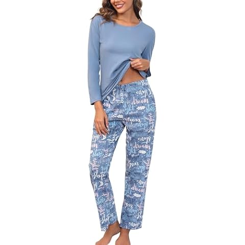 PNAEONG Women's Cotton Long-Sleeve Tops and Full-Length Pajama Set Two-Piece Pjs with Pockets Good Night,L Cover