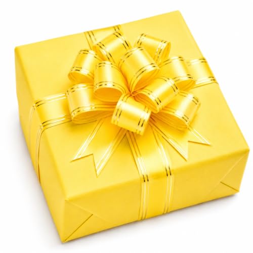 Image of Prokart - Pull Bow Gift Ribbon for Gift Wrapping, Large Decorative Pull Bows for Presents, Hampers, Flower Bouquets, Wedding, Birthday, Christmas & Party Decorations (15MM, Yellow, Pack of 50PC)